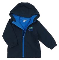 Tmavomodrá softshellová bunda s autem a kapucí 