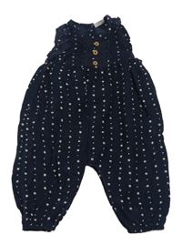 Tmavomodrý puntíkatý manšestrový kalhotový overal s kytičkami Next