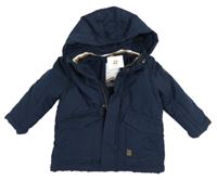 Nové- Tmavomodrá šusťáková zimní bunda s nášivkou a kapucí Topomini