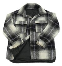 Černo-bílo-fialová kostkovaná košilová podšitá bunda Dunnes Stores 