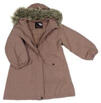 Starorůžový šusťákový zimní kabát s kapucí s kožešinou Next