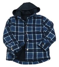 Tmavomodro-bílá kostkovaná fleecová košilová bunda s kapucí Dunnes Stores