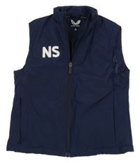 Tmavomodrá šusťáková zateplená vesta s písmeny