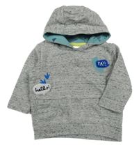 Šedá melírovaná mikina s nášivkami a kapucí Miniclub