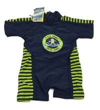 Nové - Tmavomodro-pruhovaný UV overal s opicí 