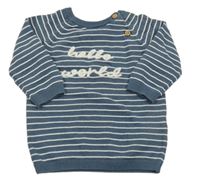 Modro-bílý pruhovaný svetr s nápisem F&F