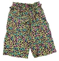 Žluto-růžovo-modré leopardí culottes kalhoty s páskem Kiki&Koko