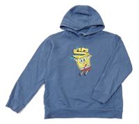 Modrošedá mikina se Spongebobem a kapucí 