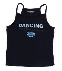 Tmavomodrý crop top s nápisem a krabem Destination 