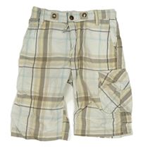 Bílo-hnědo-modré kostkované plátěné kraťasy s kapsou H&M