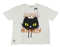 Bílé halloweenské tričko s kočkou Primark