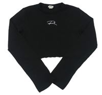 Černé žebrované crop triko s logem River Island