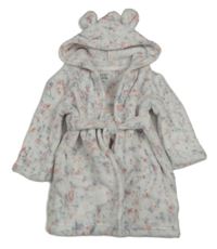 Bílo-růžovo-modrý vzorovaný chlupatý župan s kapucí Primark