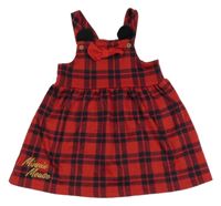 Červeno-tmavomodré kostkované šaty s mašlí Disney 