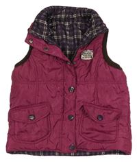 Tmavorůžová šusťáková oboustranná zateplená vesta s nápisem 