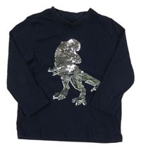 Tmavomodré triko s dinosaurem z flitrů Topolino