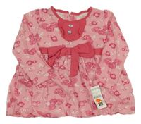 Nové - Růžové bavlněné šaty s kytičkami a mašlí St. Bernard