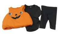 Kostým - 3set - Tmavošedé body + tepláky + oranžová zateplená vesta - dýně