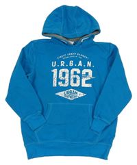 Azurová mikina s nápisem a kapucí Yigga