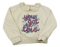 Pudrová oversize mikina s nápisem a límečkem Nutmeg