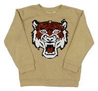 Béžová mikina s tygrem z překlápěcích flitrů H&M
