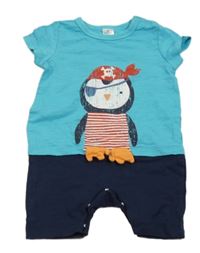 Azurovo-tmavomodrý kraťasový overal s tučňákem Topomini