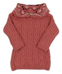 Růžové vzorované pletené šaty s límcem Primark