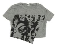 Šedé crop tričko s potiskem Shein