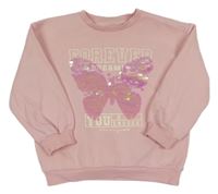 Světlerůžová mikina s motýlem a nápisem Nutmeg