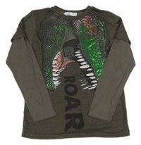 Hnědé pruhované triko s dinosaurem M&Co.