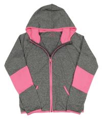 Šedo-neonově růžová propínací sportovní mikina s kapucí Primark