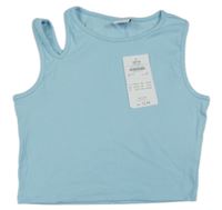 Nové - Světlemodrý žebrovaný crop top s průstřihem Page one young