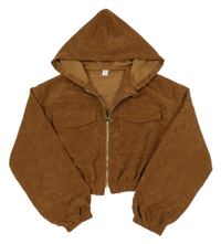 Hnědá manšestrová crop bunda s kapucí Shein