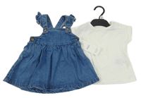 Nové - 2Set - Modré riflové šaty s volánky + bílé melírované tričko M&S