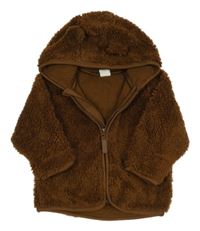 Hnědá chlupatá propínací podšitá mikina s kapucí H&M