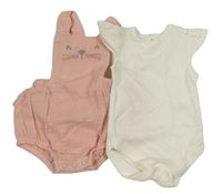 2Set - Světlerůžové mušelínové laclové kraťasy s čumáčkem a volánky + bílé body George