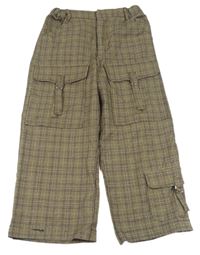 Hnědo-černo-vínové kostkované vzorované culottes kalhoty ZARA