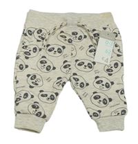 Nové - Světleššedo-smetanové melírované tepláky s pandami PRIMARK