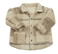 Smetanovo-světlebéžovo-béžovošedá kostkovaná huňatá podšitá košilová bunda George