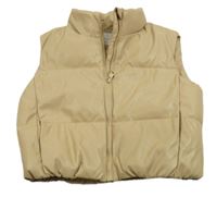 Béžová prošívaná koženková zateplená crop vesta PRIMARK