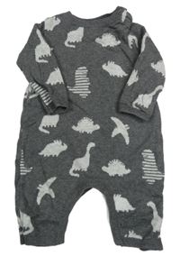 Tmavošedý melírovaný pletený overal s dinosaury George