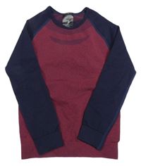 Vínovo-tmavomodré melírované thermo triko se vzorem lupilu