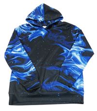 Černo-modro-safírová galaktická sportovní mikina s kapsou a kapucí