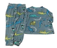 Modrošedé plyšové pyžamo s dinosaury V BY VERY