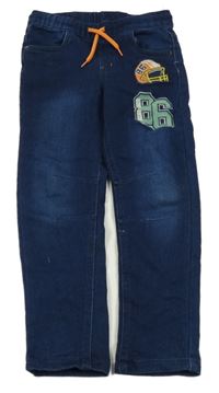 Tmavomodré teplákové rifle s helmou a číslem Kiki&Koko