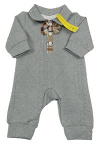 Nové - šedá melírovaná vzorovaná tepláková kombinéza s motýlkem a límečkem SHEIN