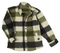 Černo-bílo-khaki kostkovaná vlněná košilová bunda KIDDO