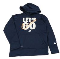 Tmavomodrá thermo mikina s nápisy a logem a kapsou a kapucí Nike