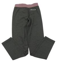 Tmavošedo-hnědofialové melírované sportovní legíny s nápisem