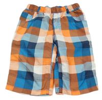 Oranžovo-modro-bílé kostkované capri šusťákové kalhoty Kids